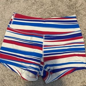 Red white and blue striped women’s booty shorts